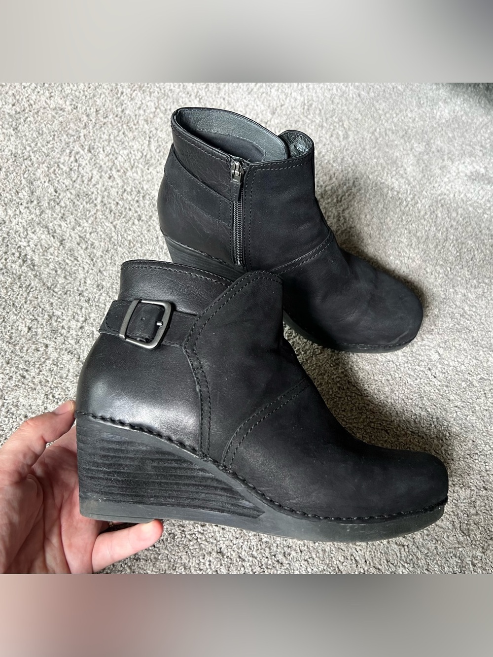 Dansko Women's Shirley Boots Size 39 Wedge Heel Black Nubuck Ankle Bootie